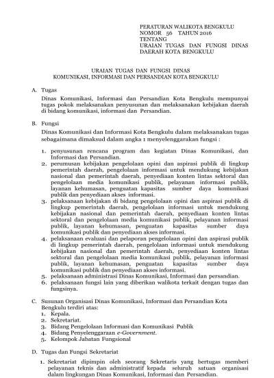 URAIAN TUGAS DAN FUNGSI DINAS KOMUNIKASI, INFORMASI DAN PERSANDIAN KOTA ...