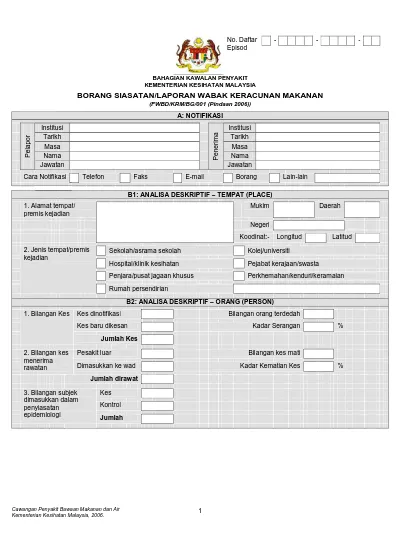 Borang Siasatan Laporan Wabak Keracunan Makanan Fwbd Krm Bg 001 Pindaan 2006