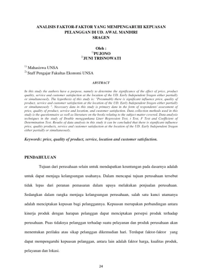 ANALISIS FAKTOR-FAKTOR YANG MEMPENGARUHI KEPUASAN PELANGGAN DI UD. AWAL ...