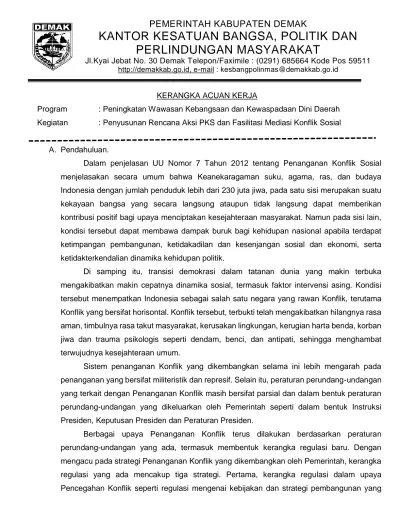 Kerangka Acuan Kerja : Peningkatan Wawasan Kebangsaan Dan Kewaspadaan 