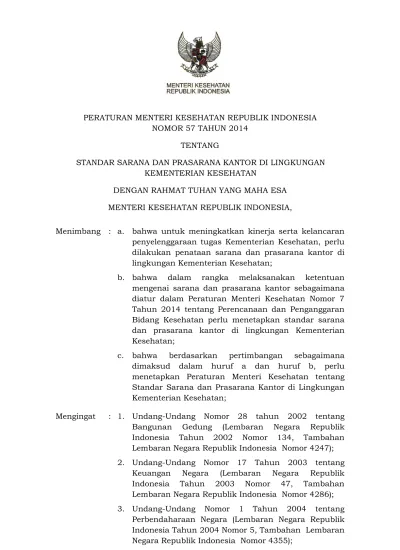 PERATURAN MENTERI KESEHATAN REPUBLIK INDONESIA NOMOR 57 TAHUN 2014 ...