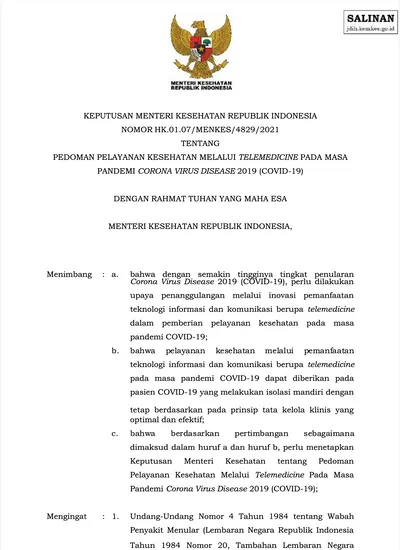 KEPUTUSAN MENTERI KESEHATAN REPUBLIK INDONESIA NOMOR HK.01.07/MENKES ...