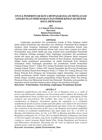 UPAYA PEMERINTAH KOTA DENPASAR DALAM MENGATASI LINGKUNGAN PERUMAHAN DAN ...