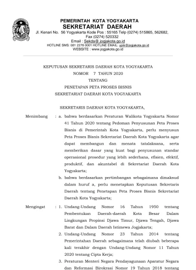 OGYAKARTA KEPUTUSAN SEKRETARIS DAERAH KOTA YOGYAKARTA NOMOR 7 TAHUN ...