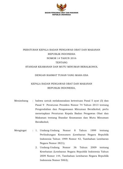 PERATURAN KEPALA BADAN PENGAWAS OBAT DAN MAKANAN REPUBLIK INDONESIA ...