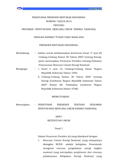 PERATURAN PRESIDEN REPUBLIK INDONESIA NOMOR1 TAHUN 2014 TENTANG PEDOMAN ...