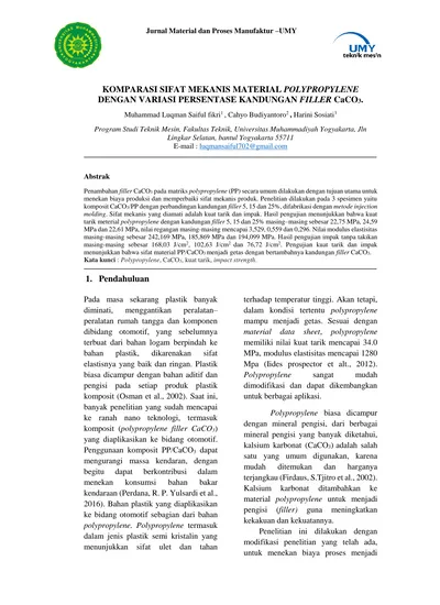 KOMPARASI SIFAT MEKANIS MATERIAL POLYPROPYLENE DENGAN VARIASI ...