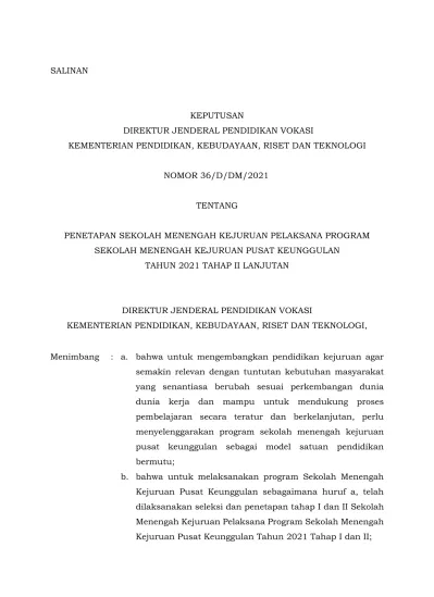 KEPUTUSAN DIREKTUR JENDERAL PENDIDIKAN VOKASI KEMENTERIAN PENDIDIKAN ...