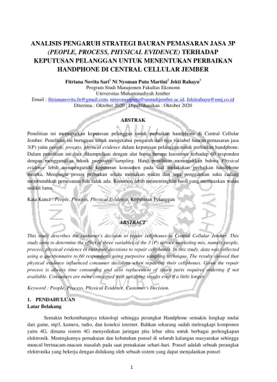 Analisis Pengaruh Strategi Bauran Pemasaran Jasa 3p People Process Physical Evidence