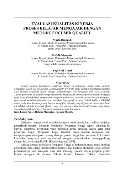 EVALUASI KUALITAS KINERJA PROSES BELAJAR MENGAJAR DENGAN METODE FOCUSED ...