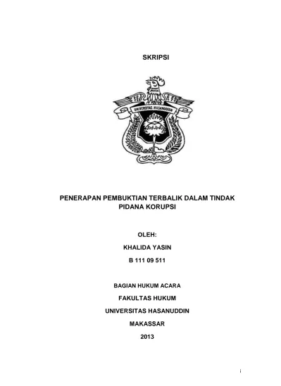 SKRIPSI PENERAPAN PEMBUKTIAN TERBALIK DALAM TINDAK PIDANA KORUPSI