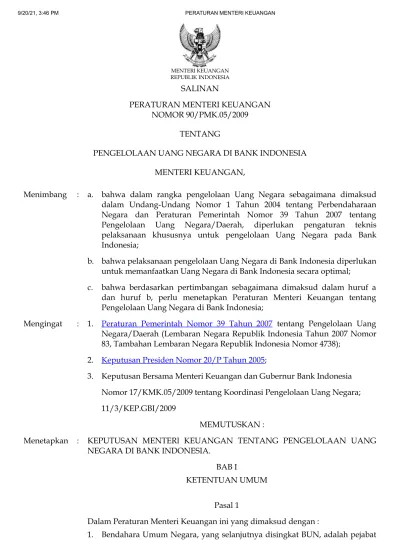 SALINAN PERATURAN MENTERI KEUANGAN NOMOR 90/PMK.05/2009 TENTANG ...