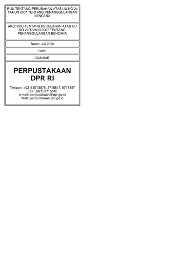 PERPUSTAKAAN DPR RI RUU TENTANG PERUBAHAN ATAS UU NO 24 TAHUN 2007 ...