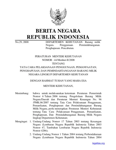 Tata Cara Penghapusan Atas Barang Milik Negara Yang Berada Pada ...