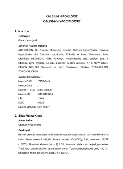 Kalsium Hipoklorit Calcium Hypochlorite 6825