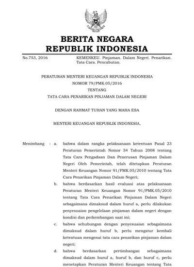 No.753, 2016 BERITA NEGARA REPUBLIK INDONESIA KEMENKEU. Pinjaman. Dalam ...