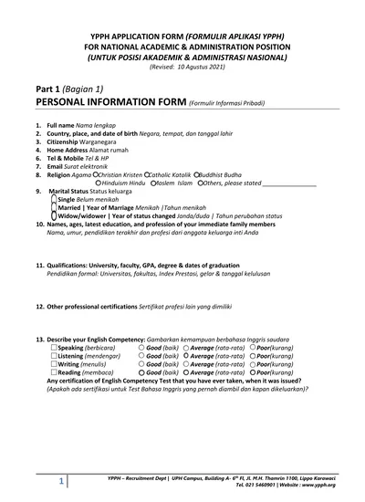 Part 1 Bagian 1 Personal Information Form Formulir Informasi Pribadi