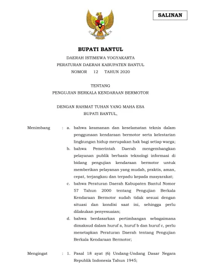 BUPATI BANTUL DAERAH ISTIMEWA YOGYAKARTA PERATURAN DAERAH KABUPATEN ...