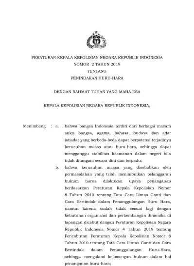 PERATURAN KEPALA KEPOLISIAN NEGARA REPUBLIK INDONESIA NOMOR 2 TAHUN ...