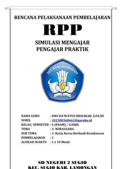 RENCANA PELAKSANAAN PEMBELAJARAN RPP SIMULASI MENGAJAR PENGAJAR PRAKTIK