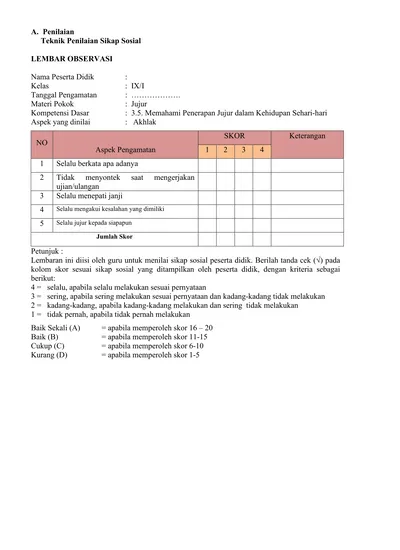 Top PDF Lembar Observasi Dan Penilaian Aktivitas Siswa - 123dok.com