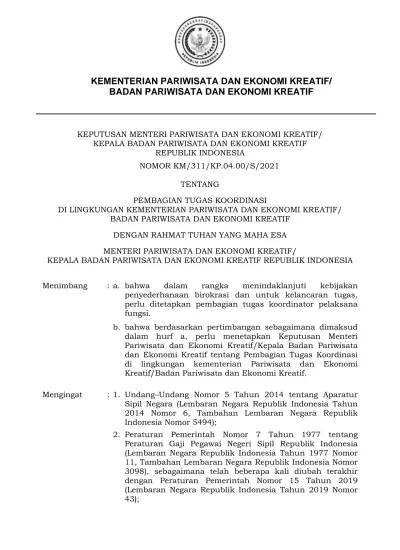 KEMENTERIAN PARIWISATA DAN EKONOMI KREATIF/ BADAN PARIWISATA DAN ...