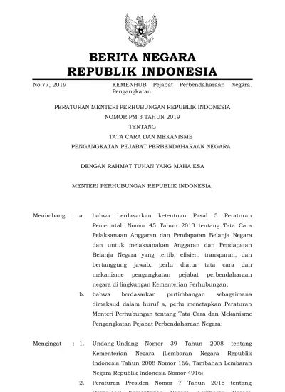 BERITA NEGARA REPUBLIK INDONESIA No.77, 2019 KEMENHUB Pejabat ...