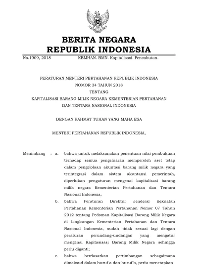 No.1909, 2018 BERITA NEGARA REPUBLIK INDONESIA KEMHAN. BMN ...