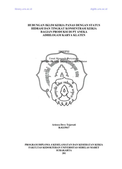 HUBUNGAN IKLIM KERJA PANAS DENGAN STATUS HIDRASI DAN TINGKAT ...