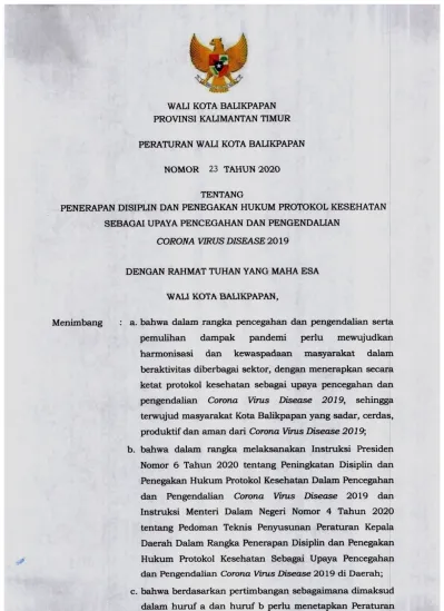 WALI KOTA BALIKPAPAN PROVINSI KALIMANTAN TIMUR PERATURAN WALI KOTA ...