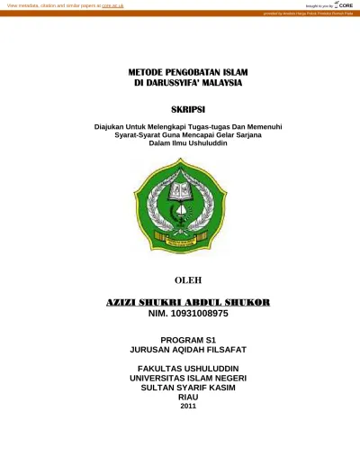 Amalan Perubatan Persatuan Kebajikan Dan Pengubatan Islam Darussyifa Satu Penilaian Hukum Mohd Zainudin Yusoff