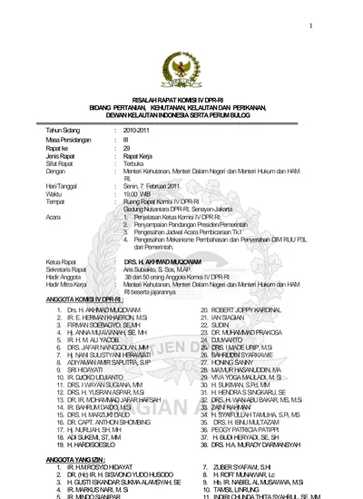 RISALAH RAPAT KOMISI IV DPR-RI BIDANG PERTANIAN, KEHUTANAN, KELAUTAN ...