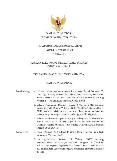 WALI KOTA TARAKAN PROVINSI KALIMANTAN UTARA PERATURAN DAERAH KOTA ...