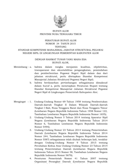 BUPATI ALOR PROVINSI NUSA TENGGARA TIMUR PERATURAN BUPATI ALOR NOMOR 34 ...