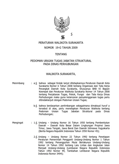 PERATURAN WALIKOTA SURAKARTA NOMOR 19-G TAHUN 2009 TENTANG PEDOMAN ...