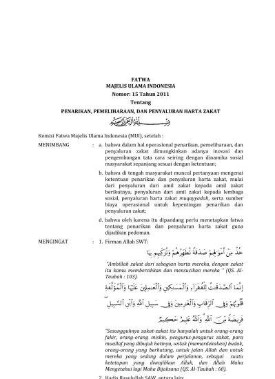 FATWA MAJELIS ULAMA INDONESIA Nomor: 15 Tahun 2011 Tentang PENARIKAN ...