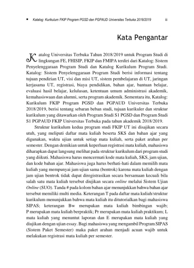 Katalog Kurikulum Fkip Program Pgsd Dan Pgpaud Universitas Terbuka