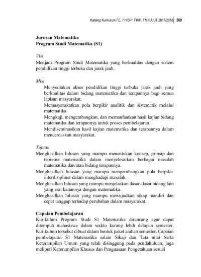 Jurusan Matematika Program Studi Matematika (S1)