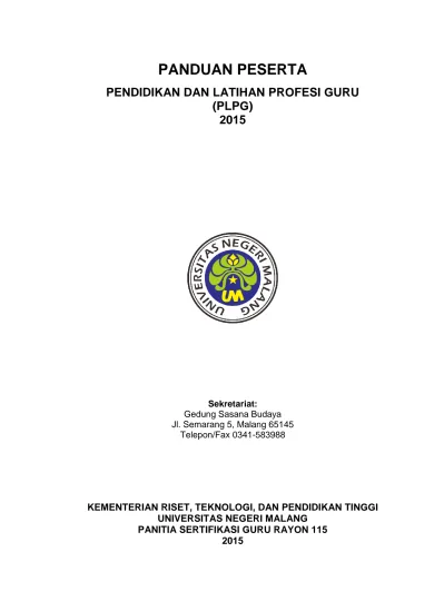 PANDUAN PESERTA PENDIDIKAN DAN LATIHAN PROFESI GURU (PLPG) 2015