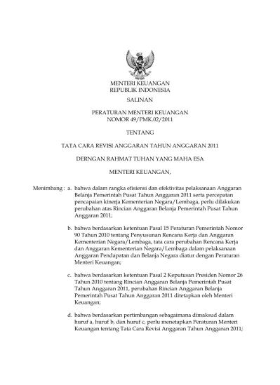 MENTERI KEUANGAN REPUBLIK INDONESIA SALINAN PERATURAN MENTERI KEUANGAN ...