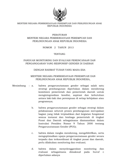 PERATURAN MENTERI NEGARA PEMBERDAYAAN PEREMPUAN DAN PERLINDUNGAN ANAK ...