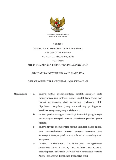 SALINAN PERATURAN OTORITAS JASA KEUANGAN REPUBLIK INDONESIA NOMOR 21 ...