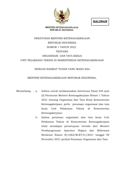 DENGAN RAHMAT TUHAN YANG MAHA ESA MENTERI KETENAGAKERJAAN REPUBLIK ...