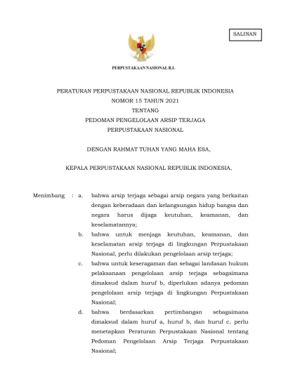 PERATURAN PERPUSTAKAAN NASIONAL REPUBLIK INDONESIA NOMOR 15 TAHUN 2021 ...