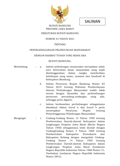 BUPATI BANDUNG PROVINSI JAWA BARAT PERATURAN BUPATI BANDUNG NOMOR 43 ...