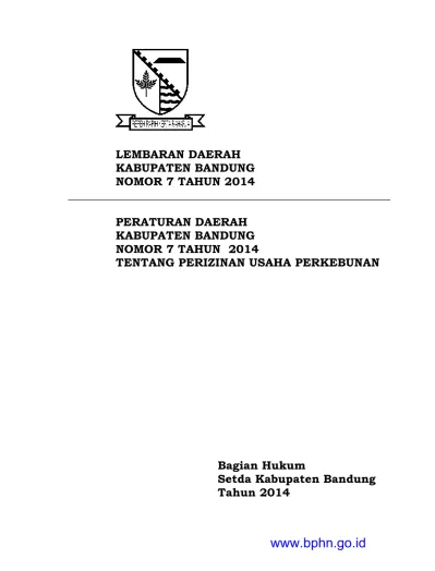 LEMBARAN DAERAH KABUPATEN BANDUNG NOMOR 7 TAHUN 2014