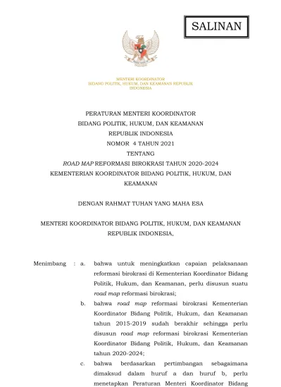 MENTERI KOORDINATOR BIDANG POLITIK, HUKUM, DAN KEAMANAN REPUBLIK INDONESIA