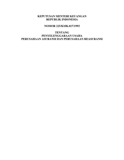 KEPUTUSAN MENTERI KEUANGAN REPUBLIK INDONESIA NOMOR 225/KMK.017/1993 ...