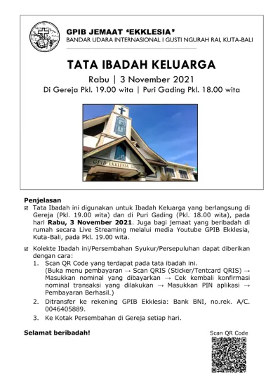 Tata Ibadah Keluarga Rabu 3 November 2021 Di Gereja Pkl Wita Puri