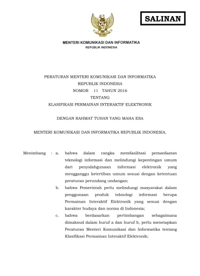 PERATURAN MENTERI KOMUNIKASI DAN INFORMATIKA REPUBLIK INDONESIA NOMOR ...